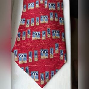 Ferrell Reed Silk Red Tie with Beach Umbrella Pattern